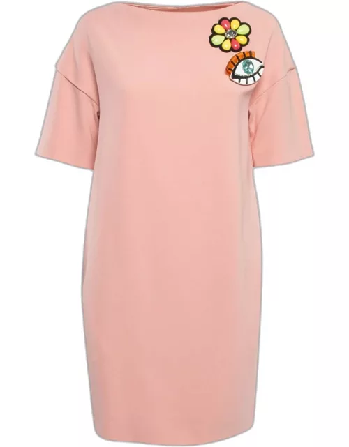Boutique Moschino Pink Brooch Applique Crepe Shift Dress