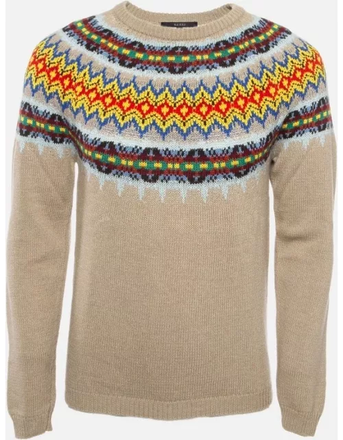 Gucci Beige Fair Isle Wool Knit Sweater