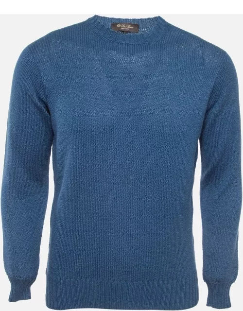 Loro Piana Blue Rib Knit Crew Neck Sweater