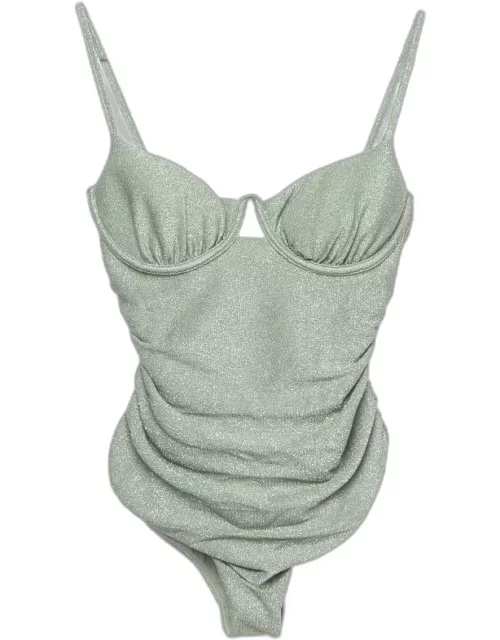 Jonathan Simkhai Sage Green Lurex Knit Ruched Swimsuit