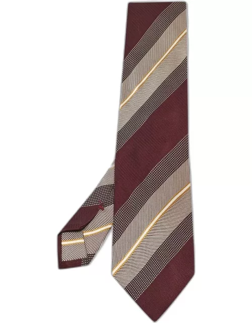 Ermenegildo Zegna Burgundy Striped Silk Traditional Tie