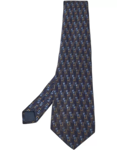 Lanvin Blue Printed Satin Silk Traditional Tie
