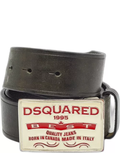 Dsquared2 Black Leather Logo Plague Buckle Belt