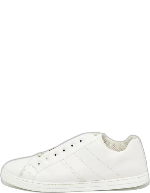 Fendi White/Brown Leather and Zucca Elastic Band Slip On Sneaker