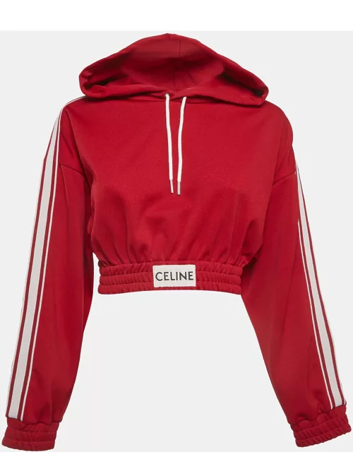 Celine Red Jersey Cropped Hoodie