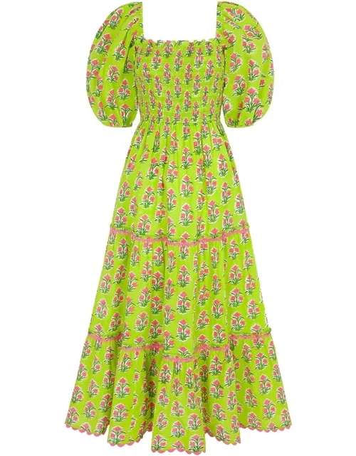 PINK CITY PRINTS Jodpur Organic Cotton Dress - Lime Hibiscu