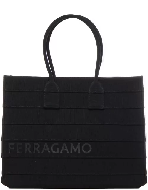 Ferragamo Tote Bag With Overlapping Panels And Printed Logo