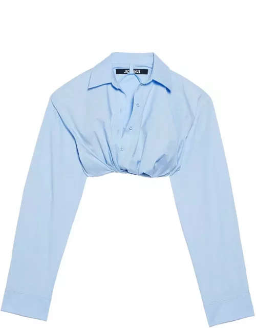 Jacquemus Ruched Tucked In Cropped Long Sleeve Shirt