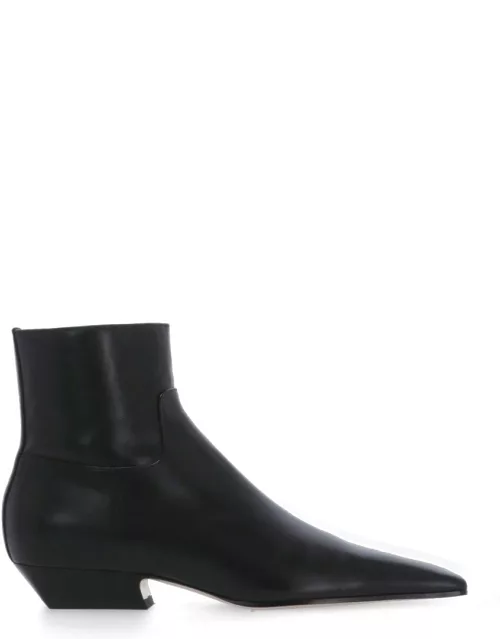 Khaite Black Leather Ankle Boot