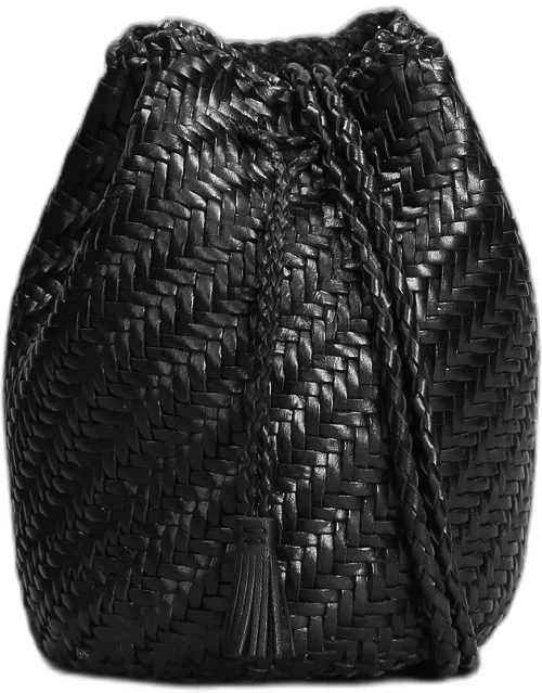 Dragon Diffusion Pompom Double Shoulder Bag In Black Leather