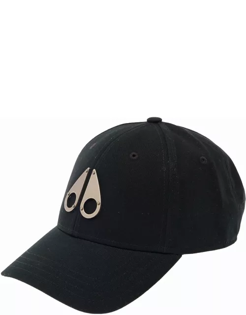 Moose Knuckles Black Baseball Cap With Metal Logo Patch In Cotton Man