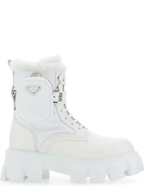 Prada White Leather And Re-nylon Monolith Boot