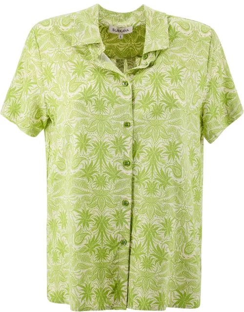 Surkana Green Printed Short-sleeved Shirt