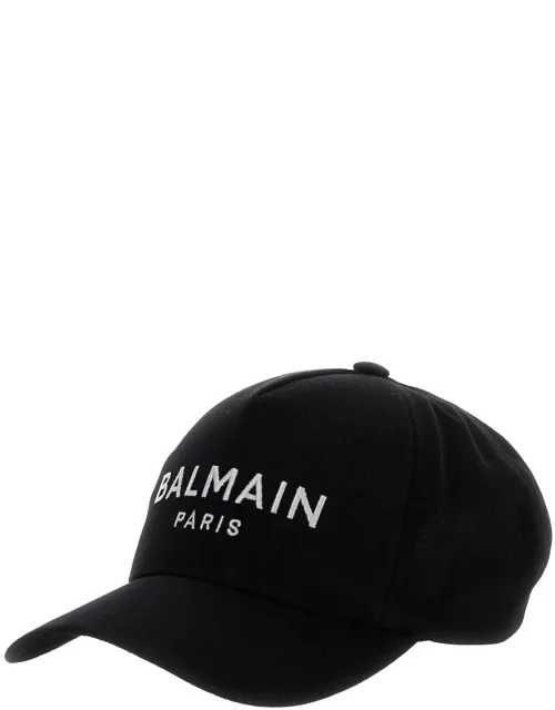 Balmain Black Baseball Cap With Logo Embroidery In Cotton Man