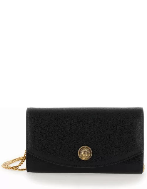 emblème Black Clutch With Balmain Coin Detail In Grained Leather Woman
