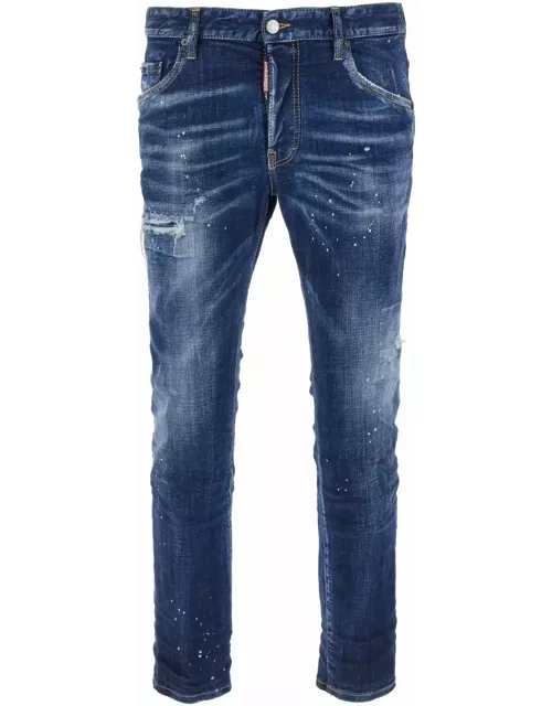 Dsquared2 skater Blue Skinny Jeans With Paint Stains In Stretch Cotton Denim Man
