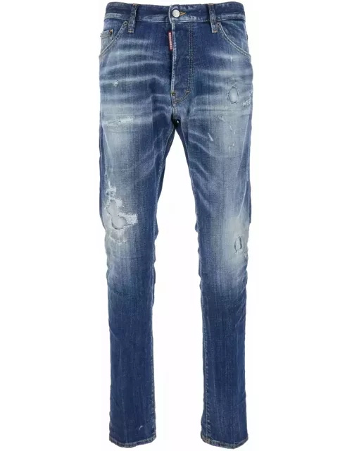 Dsquared2 cool Guy Blue Five-pocket Jeans With Logo Patch In Stretch Cotton Denim Man