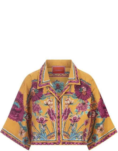 La DoubleJ Zodiac Placée Marigold Short Shirt In Silk Twil