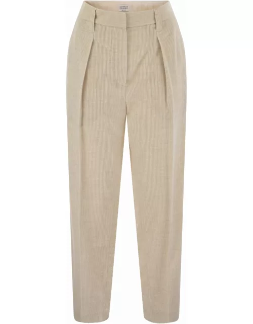Brunello Cucinelli Striped Canvas Trousers In Viscose And Comfort Cotton With Necklace
