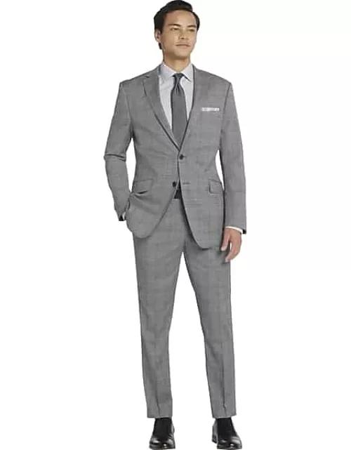 Wilke-Rodriguez Big & Tall Men's Slim Fit Windowpane Suit Gray Windowpane/Plaid