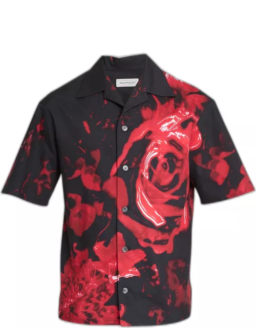 Men's Floral Wax Seal Print Camp Shirt
