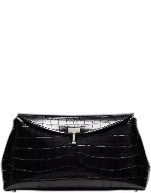 T-Lock Croc-Embossed Leather Clutch Bag