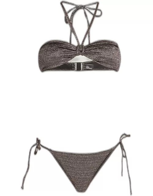 Metallic Bandeau String Two-Piece Bikini Set
