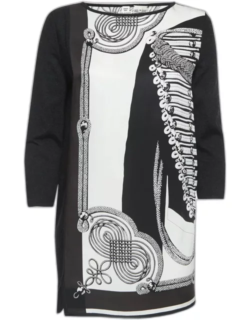 Hermes Black Printed Silk and Knit Tunic Top