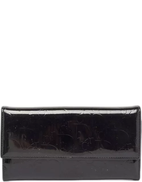 Dior Black Oblique Embossed Patent Leather Continental Wallet