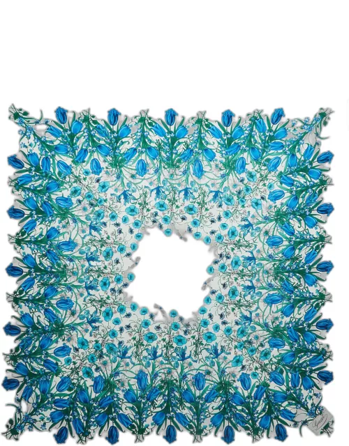 Gucci White/Blue Floral Print Silk Square Scarf
