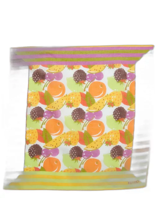 Kenzo Multicolor Fruits Print Cotton Square Scarf