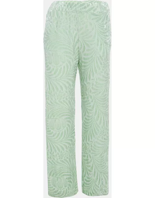 Jil Sander Green Embossed Velvet Wide Log Trousers