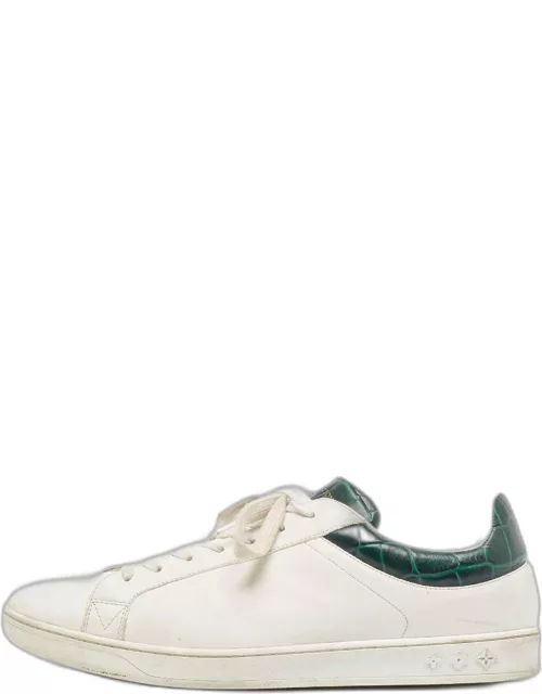 Louis Vuitton White/Green White Croc Embossed and Leather Luxembourg Low Top Sneaker