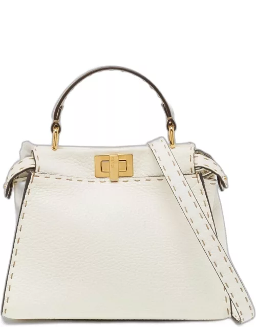 Fendi White Selleria Leather Mini Peekaboo Top Handle Bag