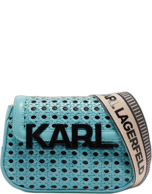 Karl Lagerfeld Blue Woven Leather K/Letters Crossbody Bag