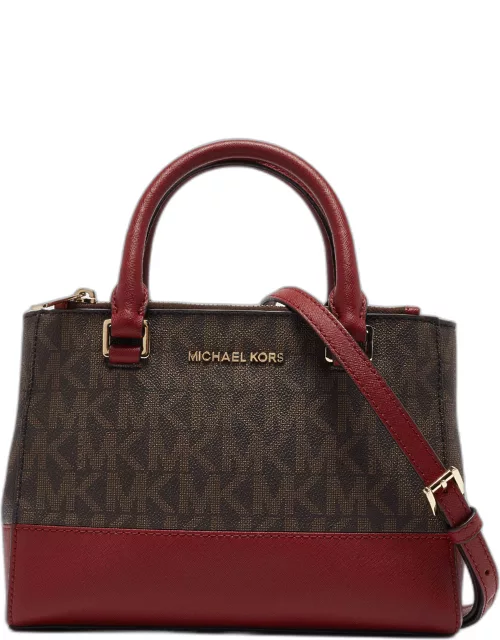 Michael Kors Burgundy/Brown Signature Coated Canvas and Leather XS Kellen Tote