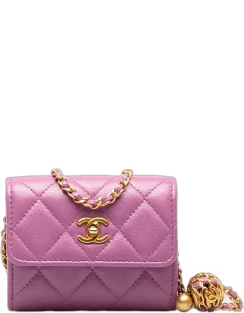 Chanel Purple Mini Lambskin Pearl Crush Flap Clutch with Chain