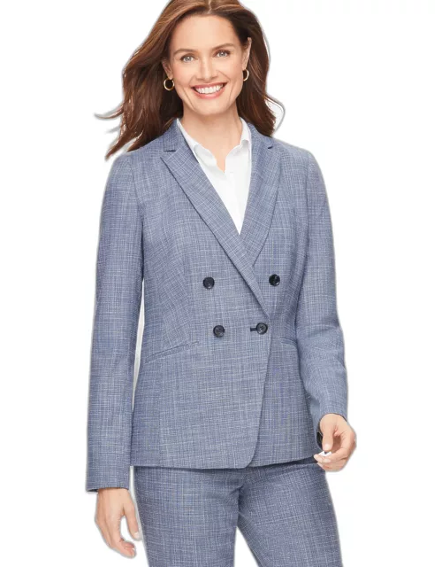 Blended Tweed Double Breasted Blazer - Blue - 2 Talbots