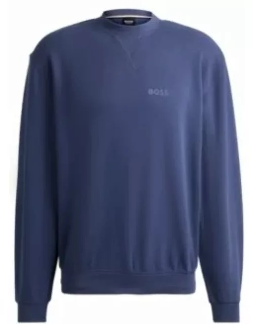 Cotton-terry relaxed-fit sweatshirt with flocked logo- Dark Blue Men's Loungewear