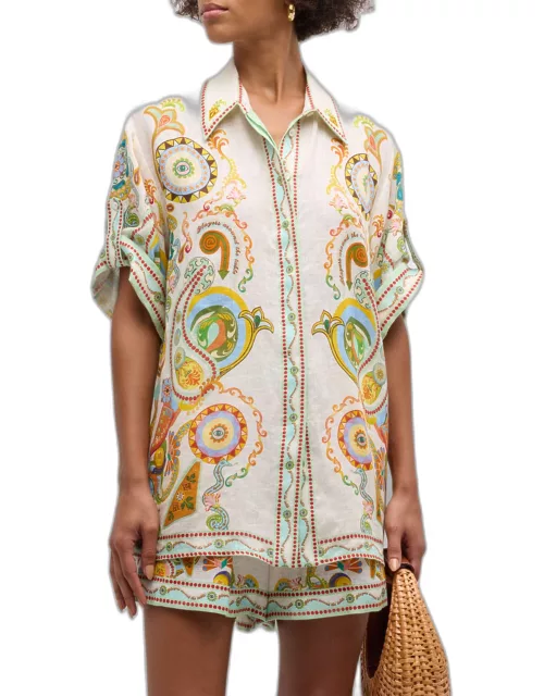 Pinball Mullticolor Linen Button-Front Shirt