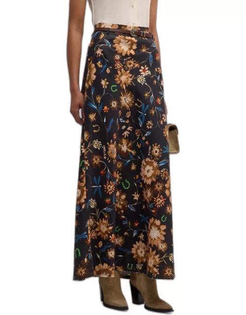 Floral Ease II Printed Linen Maxi Skirt