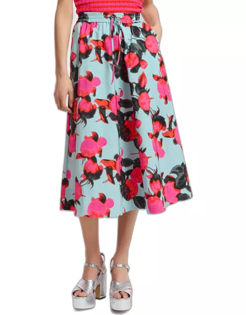 Fyrtales Drawstring Floral Midi Skirt