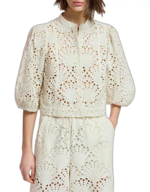 Fuddie Broderie Anglaise Puff-Sleeve Shirt