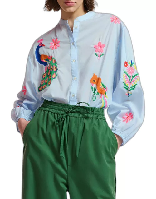 Felhi Multicolor Embroidered Organic Cotton Button-Front Shirt