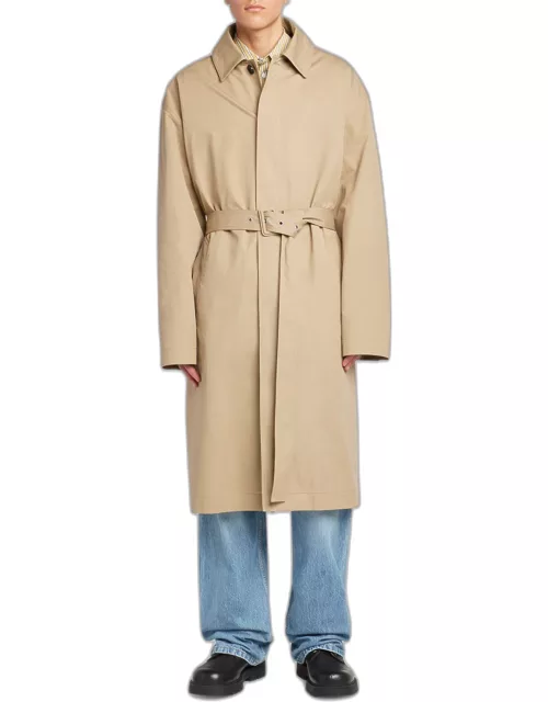 Men's Check-Lined Twill Trench Coat