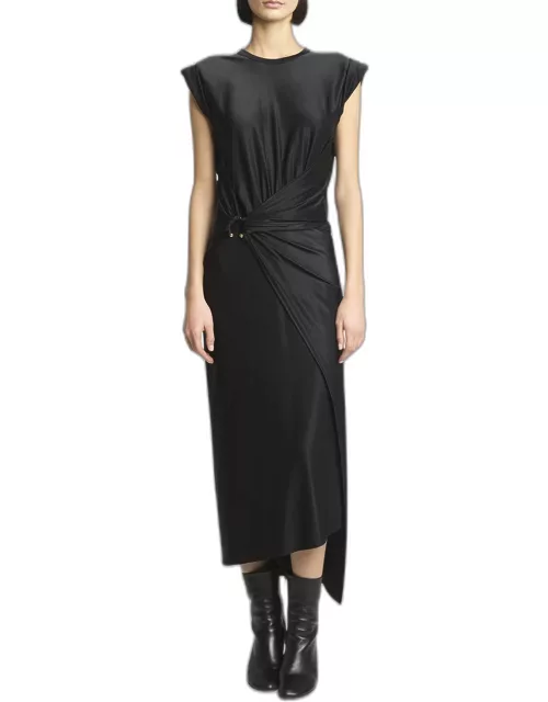 Asymmetric Short-Sleeve Midi Wrap Dres