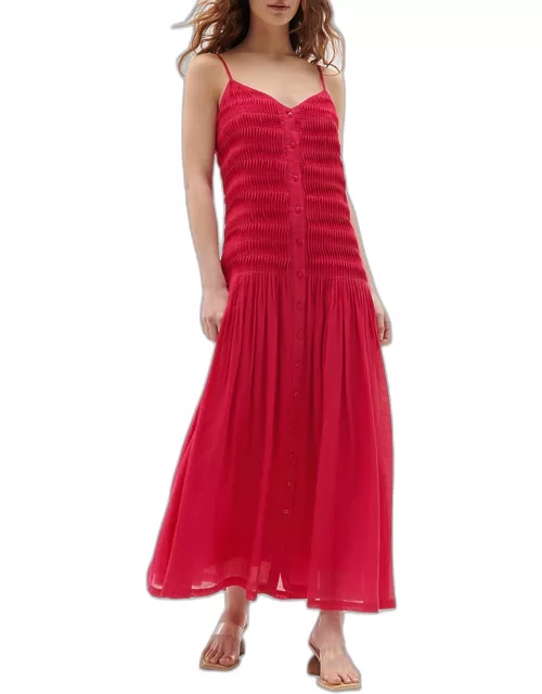 Holkham Pleated Button-Front Sleeveless Midi Dres