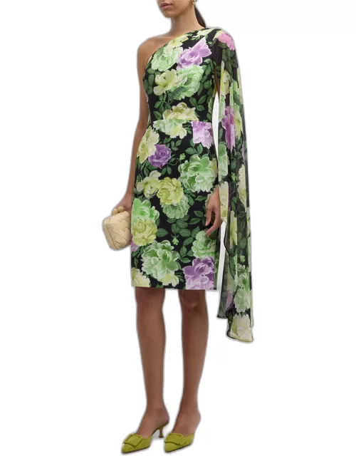 One-Shoulder Floral-Print Dres