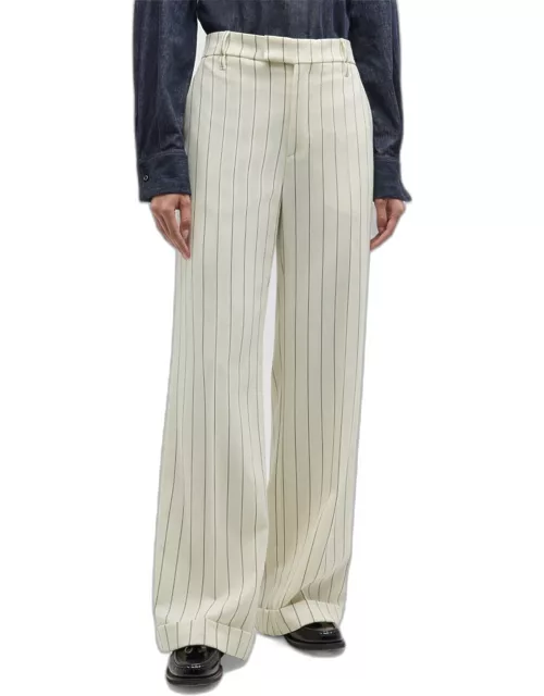 Pinstripe Panama Wool Straight-Leg Trouser