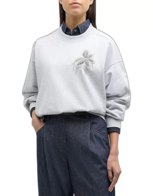 Monili Floral Crest Cotton Felpa Crewneck Sweatshirt